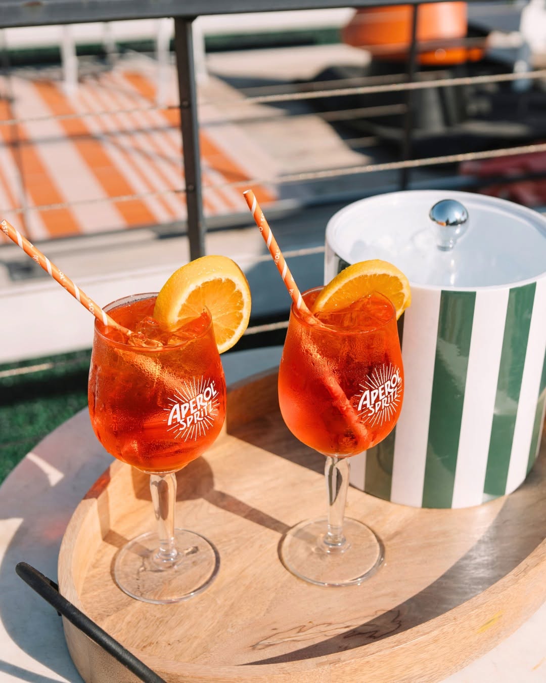 Aperol Spritz glasses at Gemelle